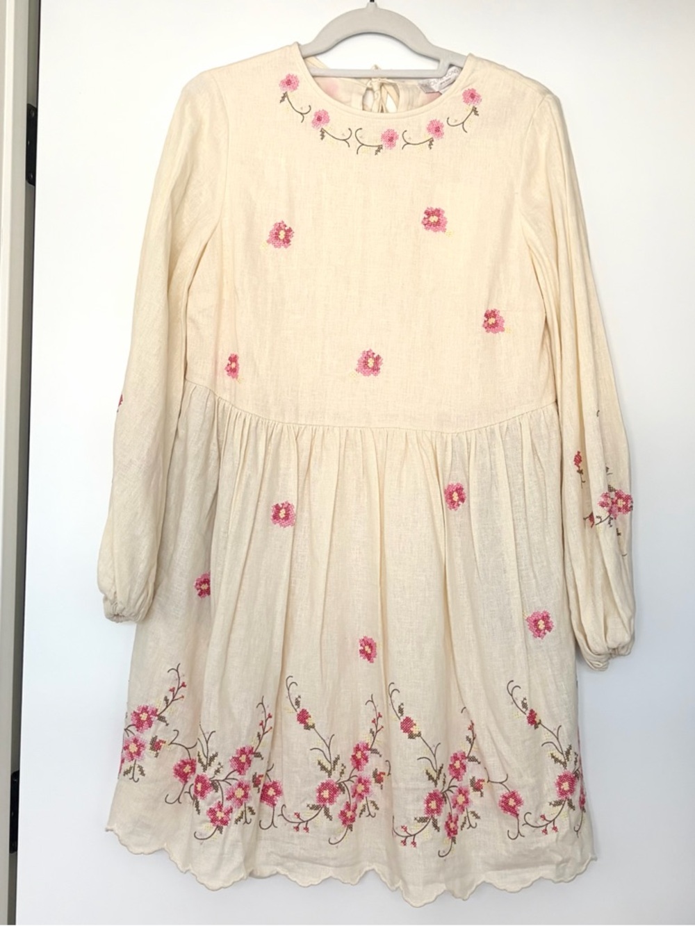 Caroline Constas Cream Embroidered Mini Dress XS Floral Long Sleeve NWT